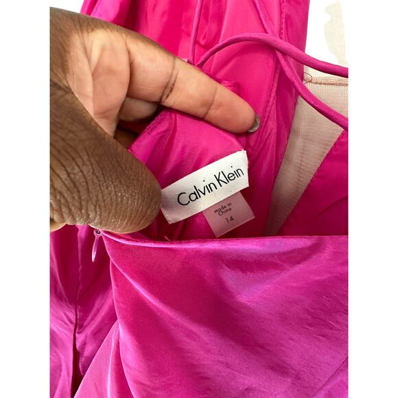Calvin Klein Dress Pink Strappy V-Neck Mesh Evening Formal Maxi Gown Size 14 - Picture 4 of 11